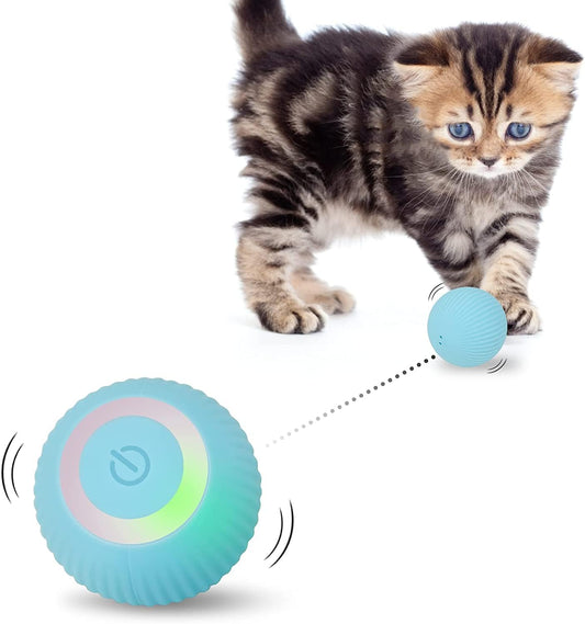 Mkitnvy Interaktives Katzenspielzeug Ball, Katzenball mit LED-Licht, 360° Selbstdrehender Elektronischer Katzenball, Stimulierung Jagdtriebs Lustiges Bälle Spielzeug für Katzen, Blau