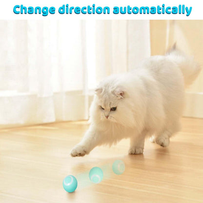 Mkitnvy Interaktives Katzenspielzeug Ball, Katzenball mit LED-Licht, 360° Selbstdrehender Elektronischer Katzenball, Stimulierung Jagdtriebs Lustiges Bälle Spielzeug für Katzen, Blau