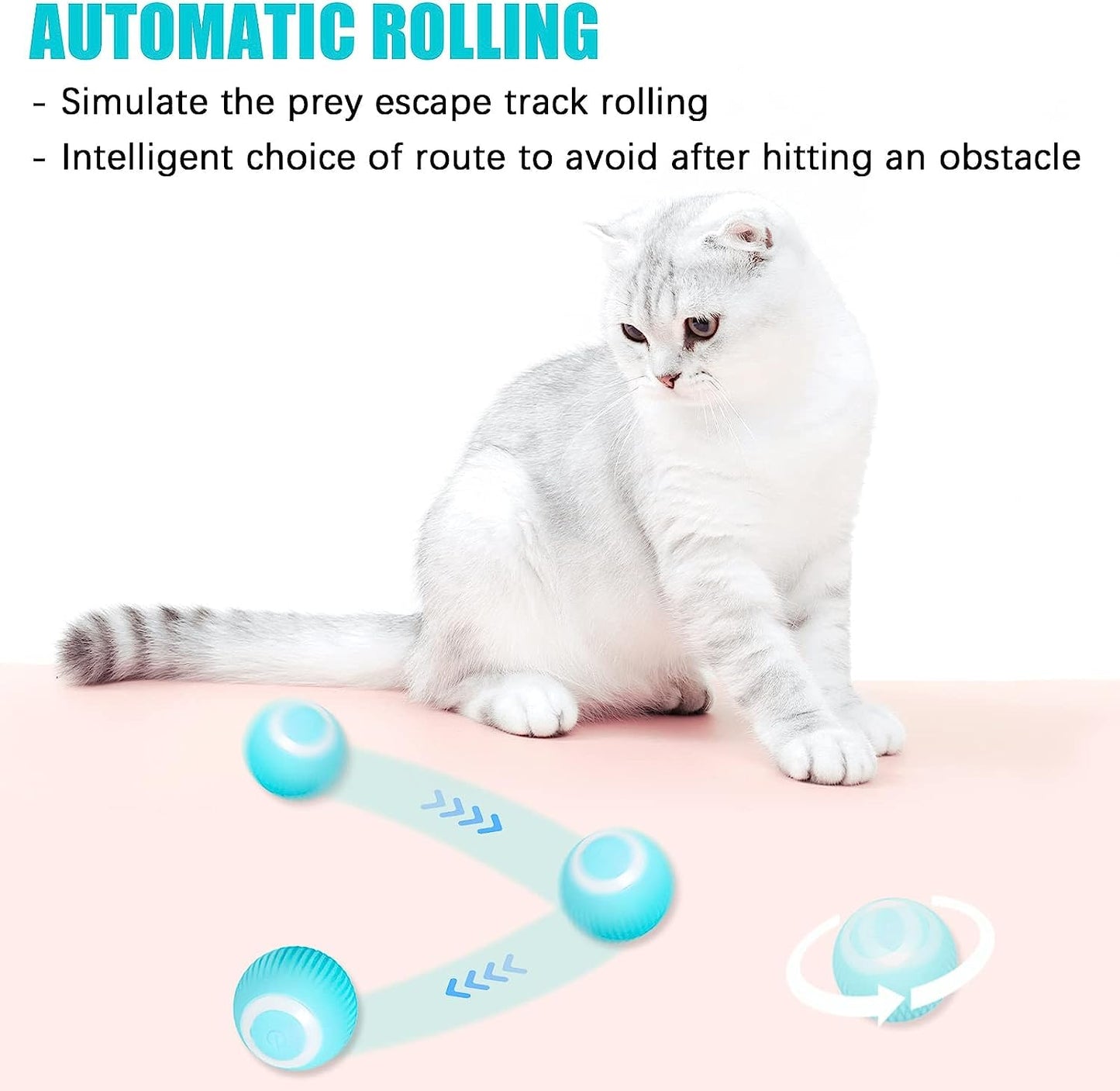 Mkitnvy Interaktives Katzenspielzeug Ball, Katzenball mit LED-Licht, 360° Selbstdrehender Elektronischer Katzenball, Stimulierung Jagdtriebs Lustiges Bälle Spielzeug für Katzen, Blau