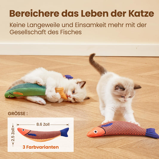 Potaroma Katzenspielzeug Set, 3er Fisch Kicker mit Katzenminze & Knistergeräusch, Weiches Interaktives Spielzeug für Katzen, Selbstbeschäftigung & Intelligenztraining für Alle Rassen