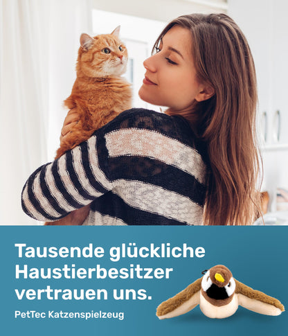 PetTec® Interaktives Katzenspielzeug Elektrisch [DAS ORIGINAL] Selbstbeschäftigung - Katzenspielzeug Vogel beweglich mit Katzenminze Interactive Cat Toy Automatische Katzen Spielsachen