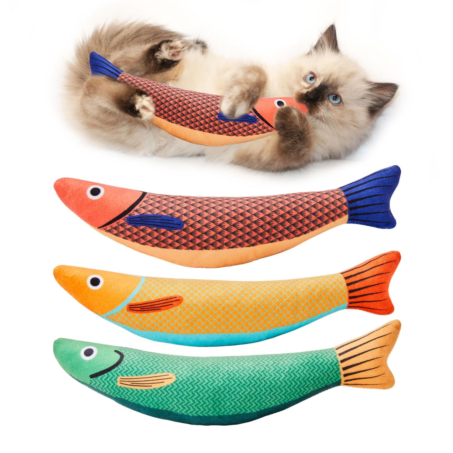 Potaroma Katzenspielzeug Set, 3er Fisch Kicker mit Katzenminze & Knistergeräusch, Weiches Interaktives Spielzeug für Katzen, Selbstbeschäftigung & Intelligenztraining für Alle Rassen